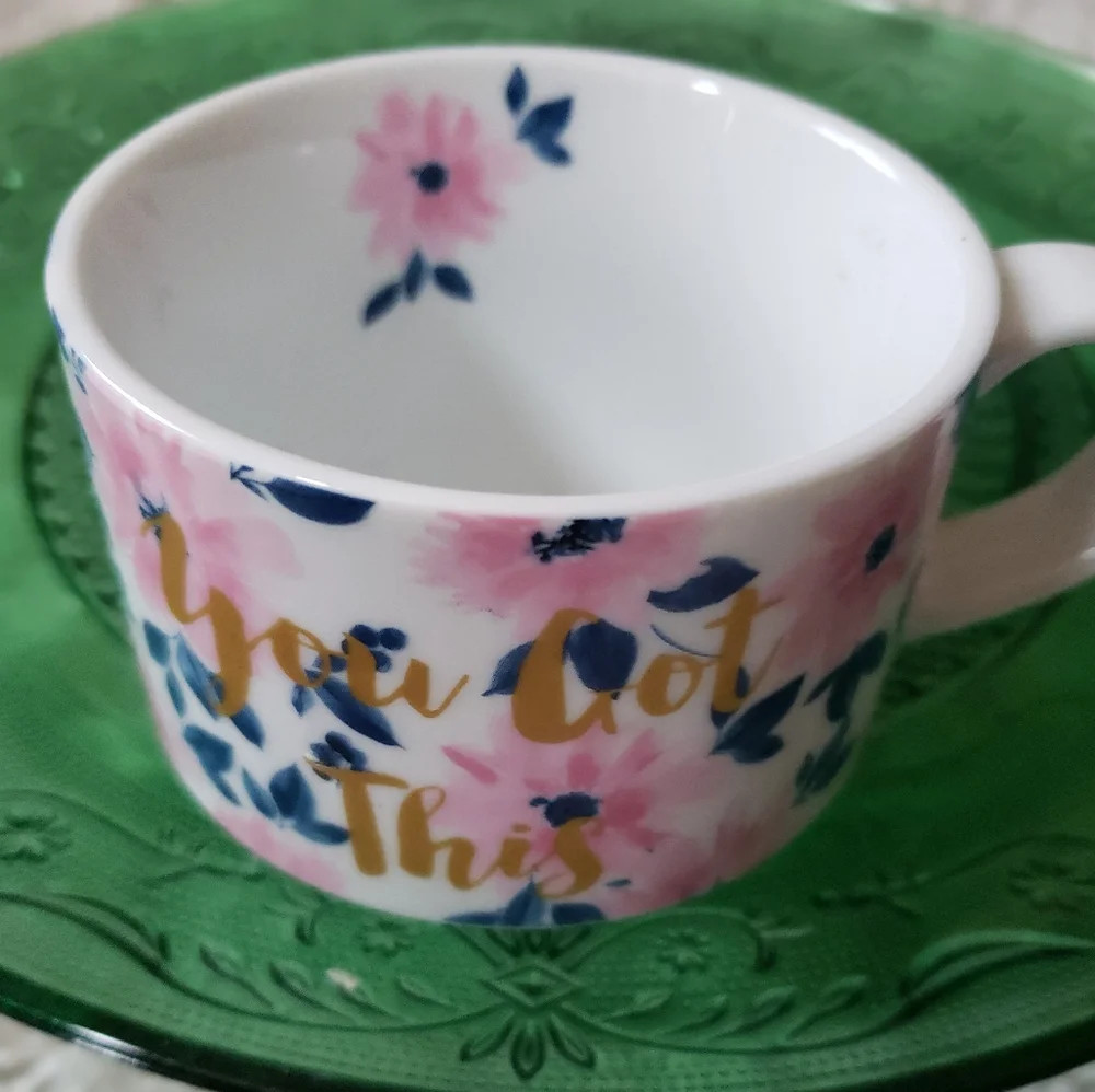NWT Pier 1 Imports Floral Inspiration Mug Set – Motivational Stackable Design